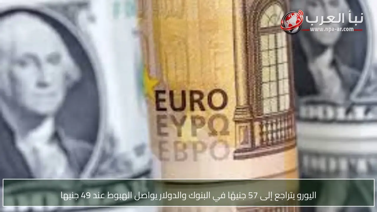 اليورو يتراجع إلى 57 جنيهًا في البنوك والدولار يواصل الهبوط عند 49 جنيها