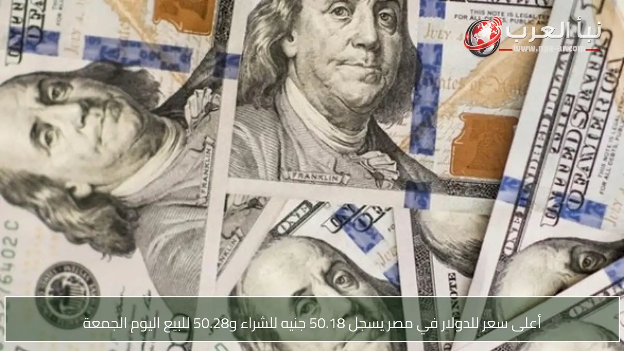 أعلى سعر للدولار في مصر يسجل 50.18 جنيه للشراء و50.28 للبيع اليوم الجمعة
