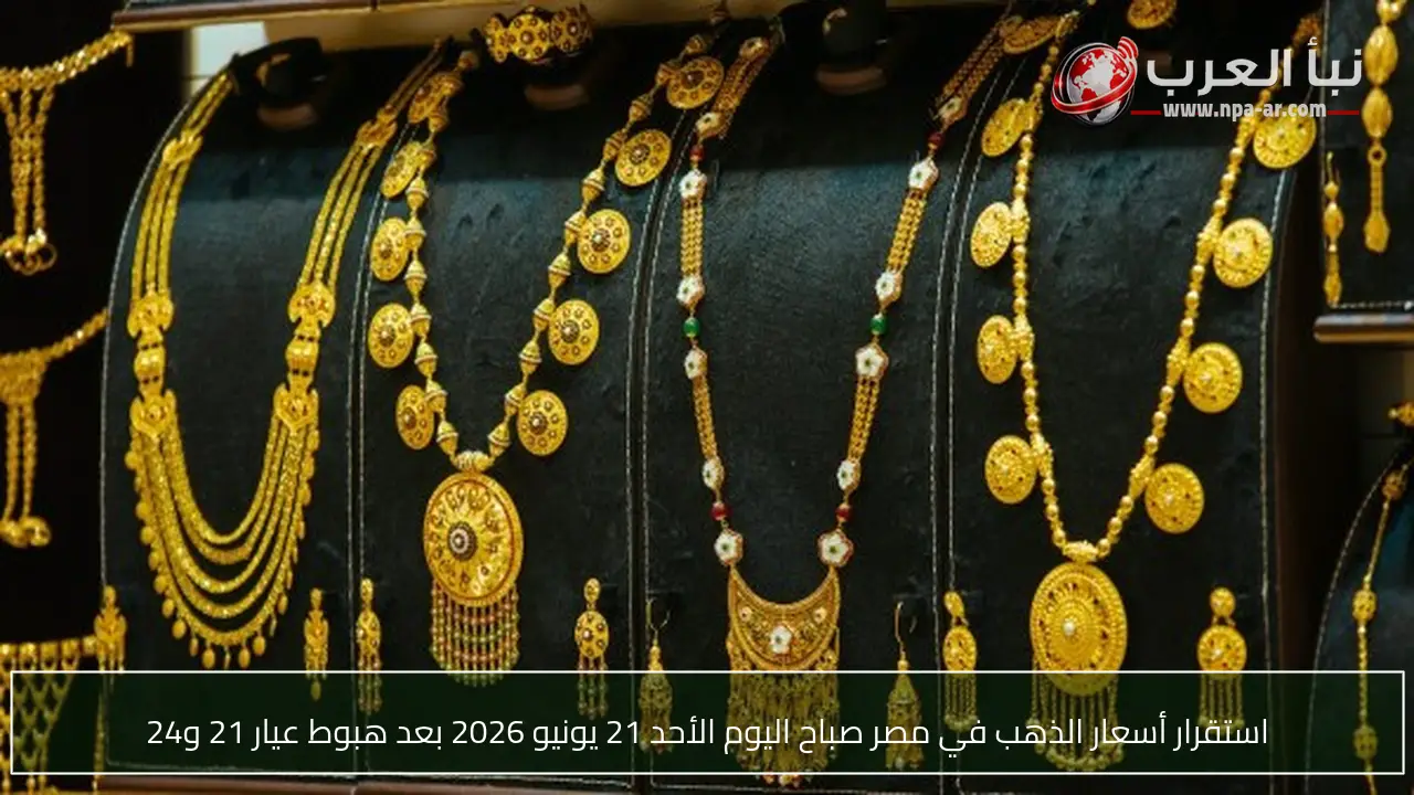 استقرار أسعار الذهب في مصر صباح اليوم الأحد 21 يونيو 2026 بعد هبوط عيار 21 و24