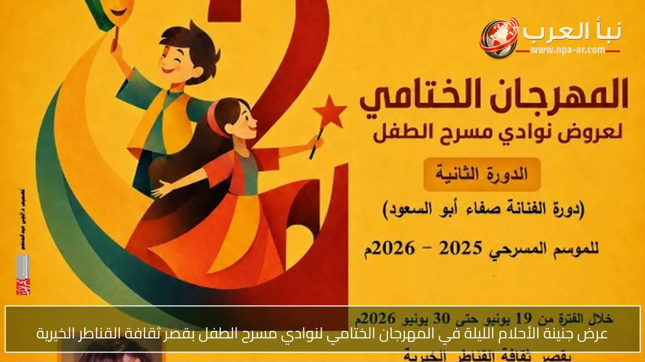 عرض جنينة الأحلام الليلة في المهرجان الختامي لنوادي مسرح الطفل بقصر ثقافة القناطر الخيرية