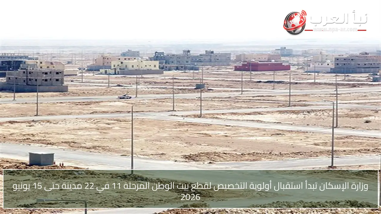 وزارة الإسكان تبدأ استقبال أولوية التخصيص لقطع بيت الوطن المرحلة 11 في 22 مدينة حتى 15 يونيو 2026