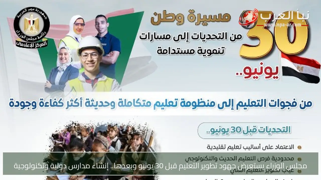 مجلس الوزراء يستعرض جهود تطوير التعليم قبل 30 يونيو وبعدها.. إنشاء مدارس دولية وتكنولوجية