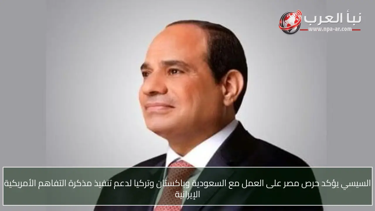 السيسي يؤكد حرص مصر على العمل مع السعودية وباكستان وتركيا لدعم تنفيذ مذكرة التفاهم الأمريكية الإيرانية