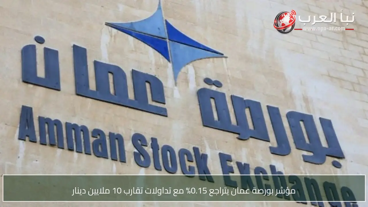 مؤشر بورصة عمان يتراجع 0.15% مع تداولات تقارب 10 ملايين دينار