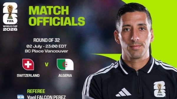طاقم تحكيم أرجنتيني بقيادة يائيل فالكون بيريز لإدارة مباراة الجزائر وسويسرا في كأس العالم 2026