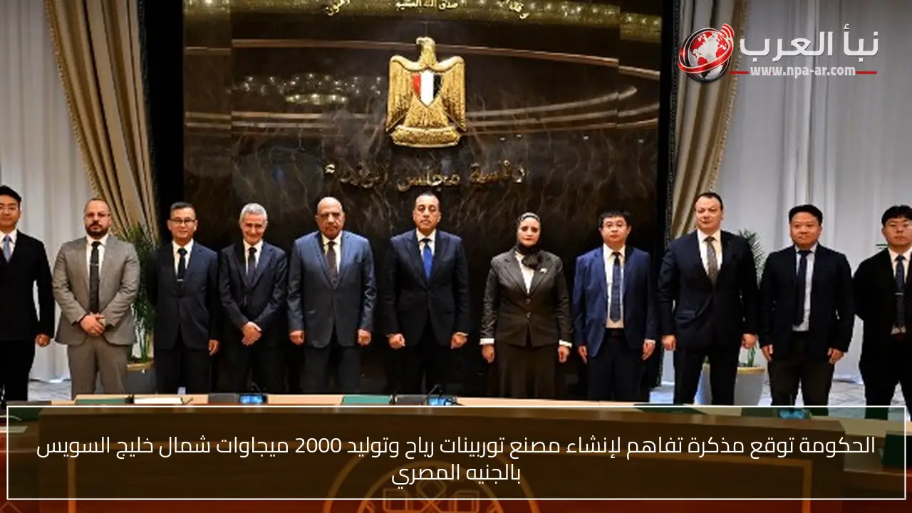 الحكومة توقع مذكرة تفاهم لإنشاء مصنع توربينات رياح وتوليد 2000 ميجاوات شمال خليج السويس بالجنيه المصري