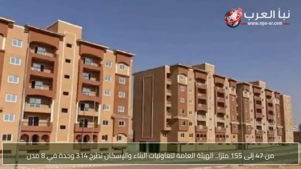 من 47 إلى 155 مترًا.. الهيئة العامة لتعاونيات البناء والإسكان تطرح 314 وحدة في 8 مدن