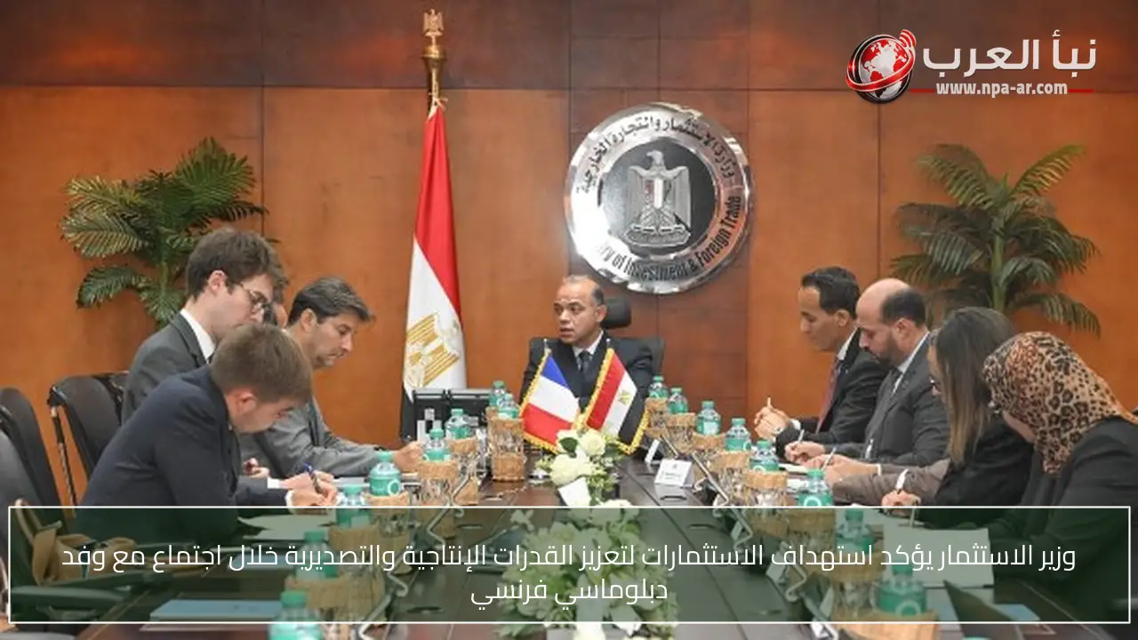 وزير الاستثمار يؤكد استهداف الاستثمارات لتعزيز القدرات الإنتاجية والتصديرية خلال اجتماع مع وفد دبلوماسي فرنسي